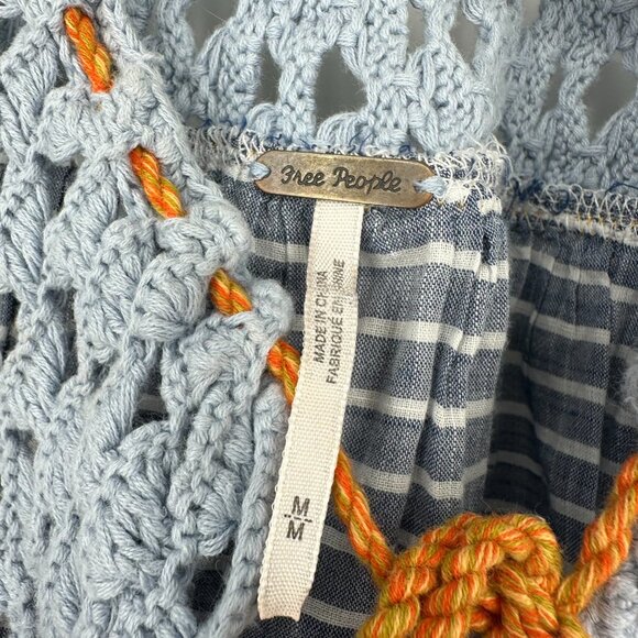 Free People Allora Crochet Cropped Boho Top Blue Stripe Medium - Picture 6 of 9